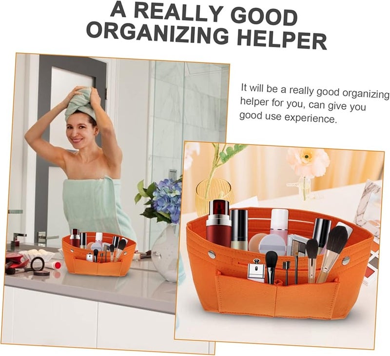Orange Folding Felt Makeup Organizer Bag Travel Cosmetics Purse - Image 2